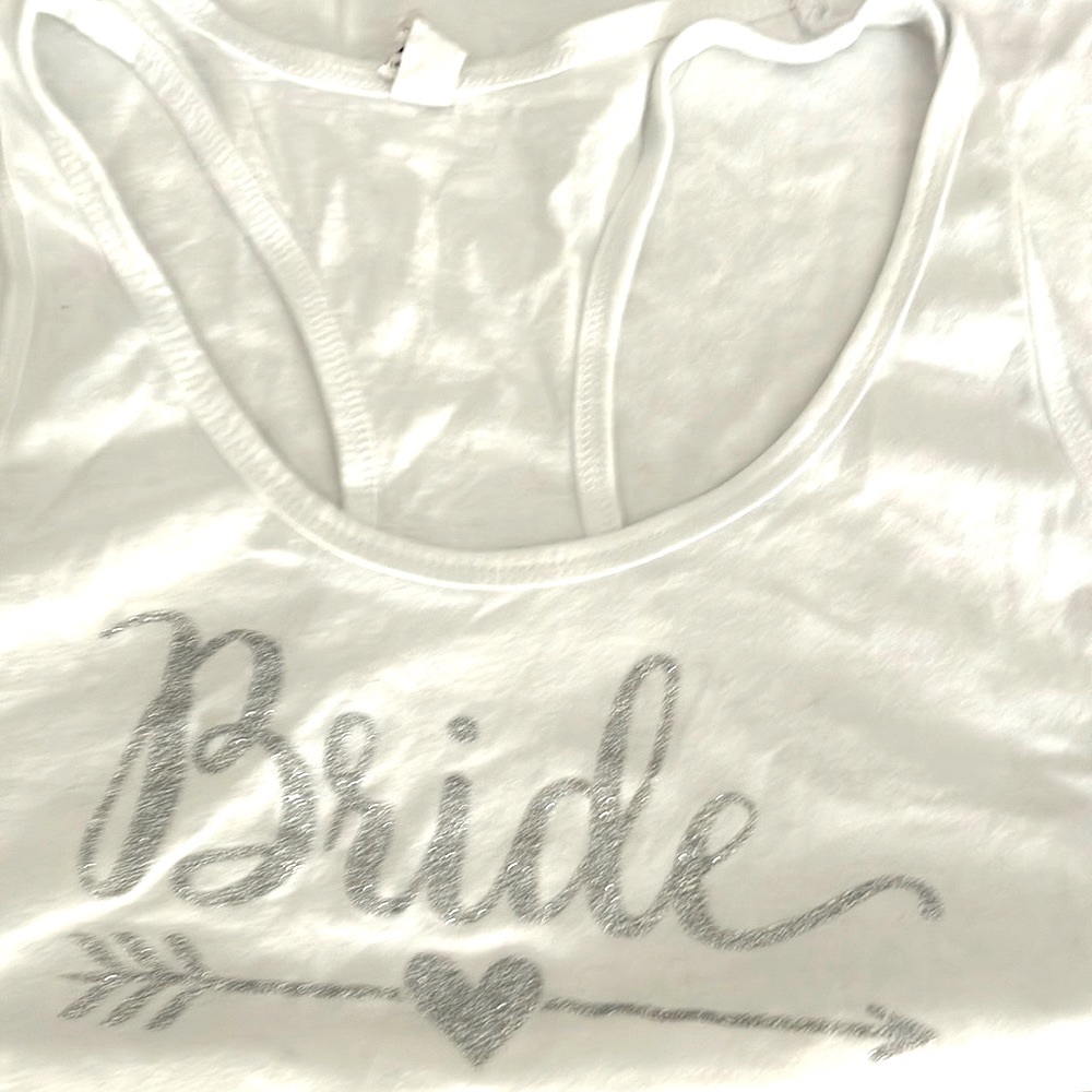 Bride Sparkling Glitter Tank Top XL White/Silver Bachelorette Honeymoon Glam